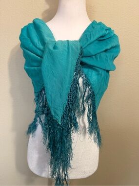 Teal Fringe Shawl Wrap - Women Accessories